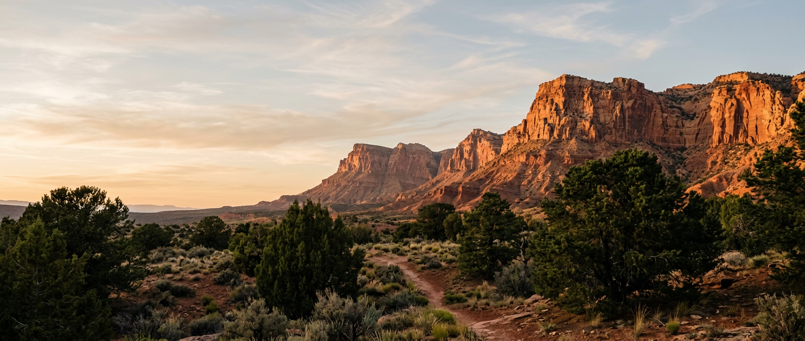 Red rock mountains of Southern Utah at golden hour